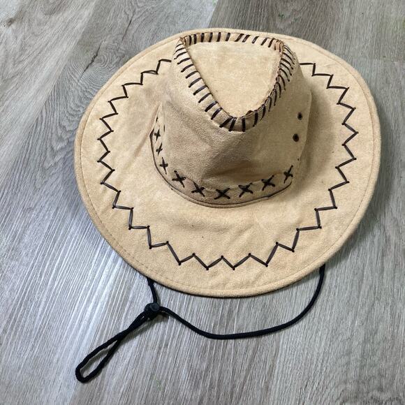 Unisex Brown Cowboy Hat Faux Suede Whipstitch‎ Design One Size Safari Cap - Picture 2 of 12